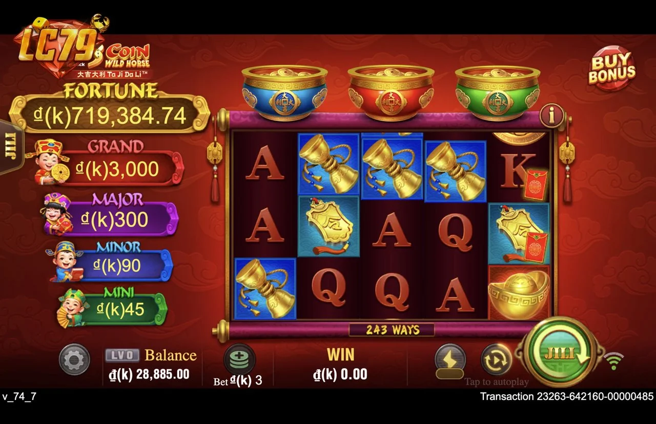 Ảnh giao diện chính game 3 Coin Wild Horse (slot JILI) chơi tại LC79