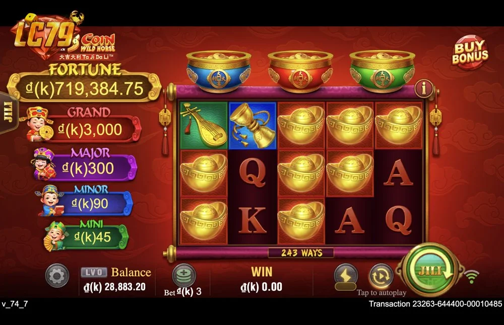Ảnh màn hình gameplay game 3 Coin Wild Horse (slot JILI) chơi tại LC79