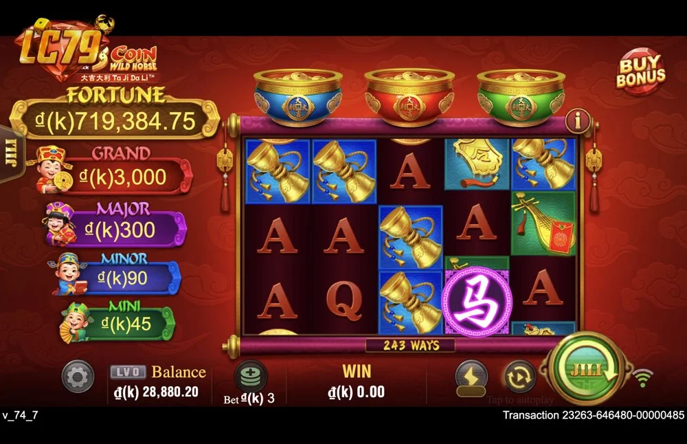 Ảnh bảng biểu tượng & tính năng game 3 Coin Wild Horse (slot JILI) chơi tại LC79