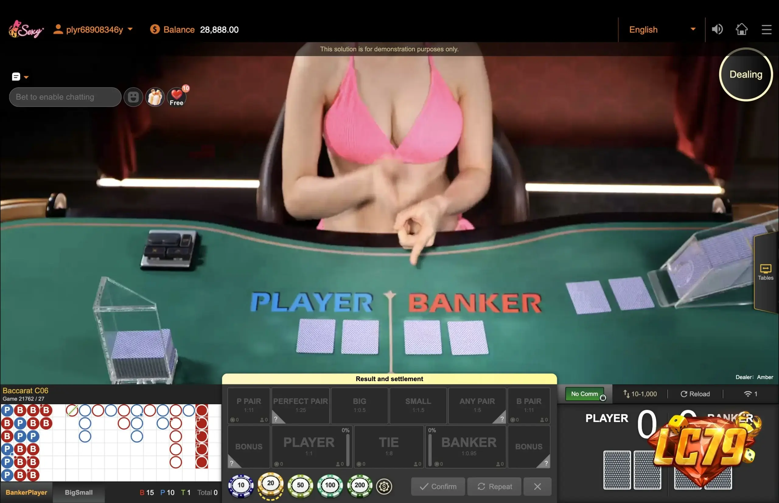 Người chia bài Baccarat live tại LC79