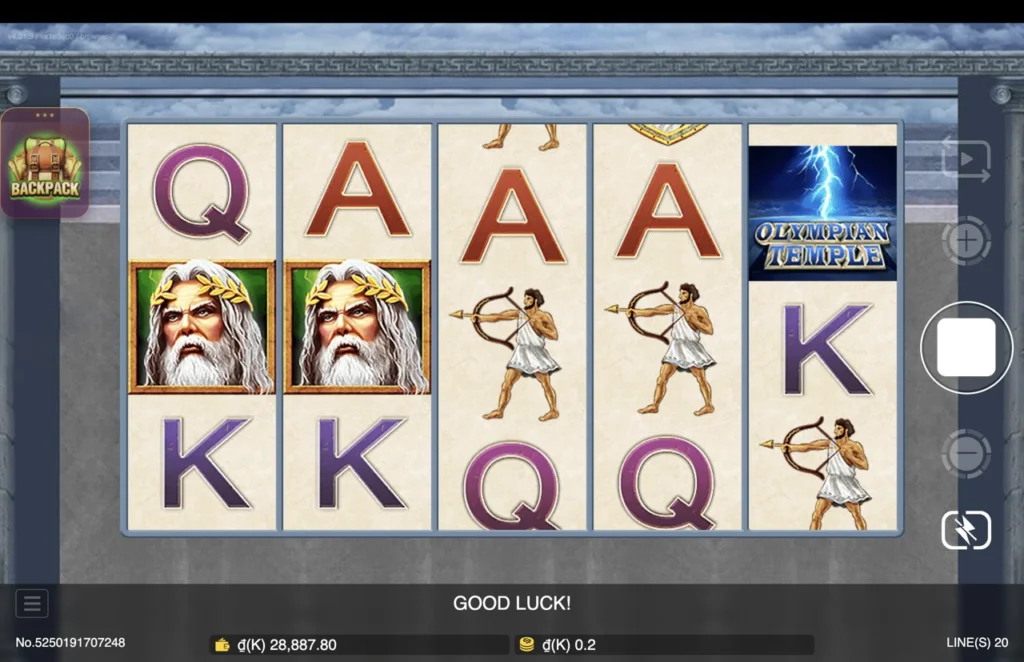 Ảnh giao diện chính game Olympian Temple (slot JDB) chơi tại LC79