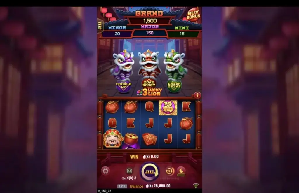 Ảnh giao diện chính game 3 LUCKY LION (slot JILI) chơi tại LC79