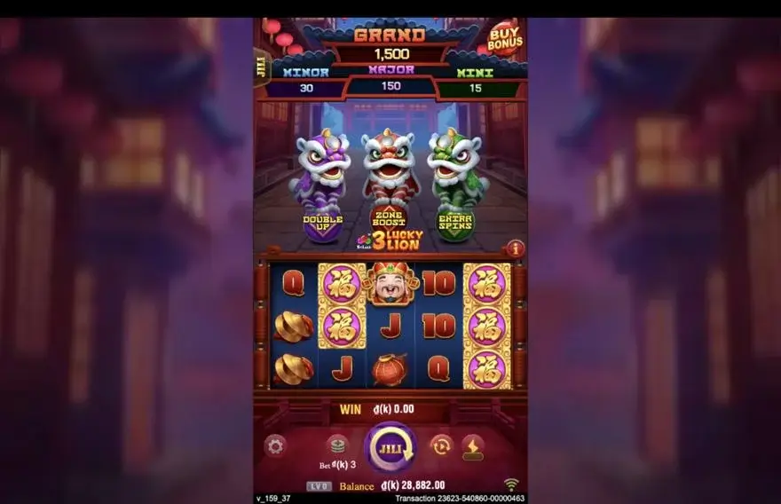 Ảnh màn hình gameplay game 3 LUCKY LION (slot JILI) chơi tại LC79
