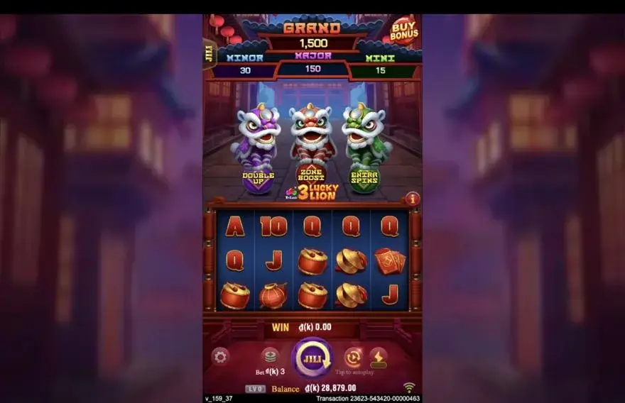 Ảnh bảng biểu tượng & tính năng game 3 LUCKY LION (slot JILI) chơi tại LC79