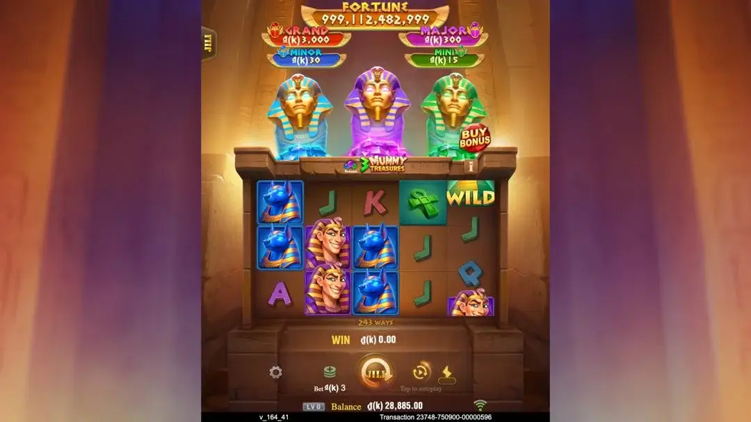 Ảnh giao diện chính game 3 Mummy Treasures (slot JILI) chơi tại LC79