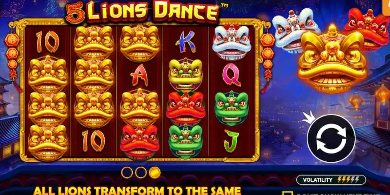 Ảnh màn hình gameplay game 5 Lions Dance (slot PP) chơi tại LC79