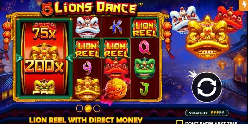 Ảnh bảng biểu tượng & tính năng game 5 Lions Dance (slot PP) chơi tại LC79