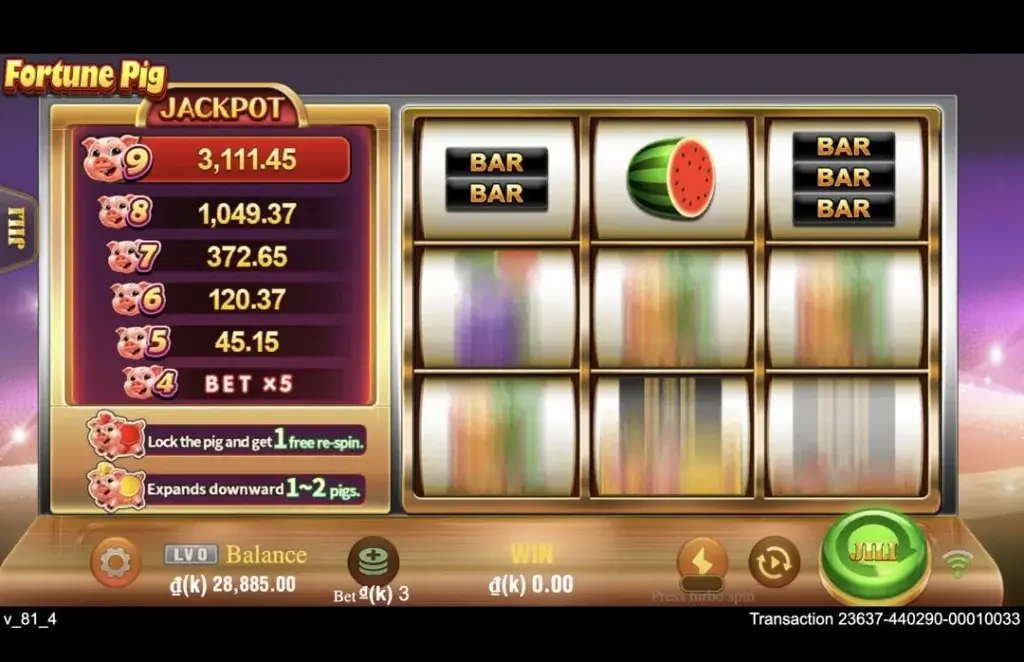 Ảnh giao diện chính game FortunePig (slot JILI) chơi tại LC79