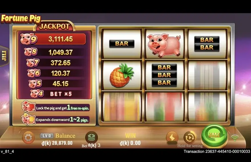 Ảnh bảng biểu tượng & tính năng game FortunePig (slot JILI) chơi tại LC79