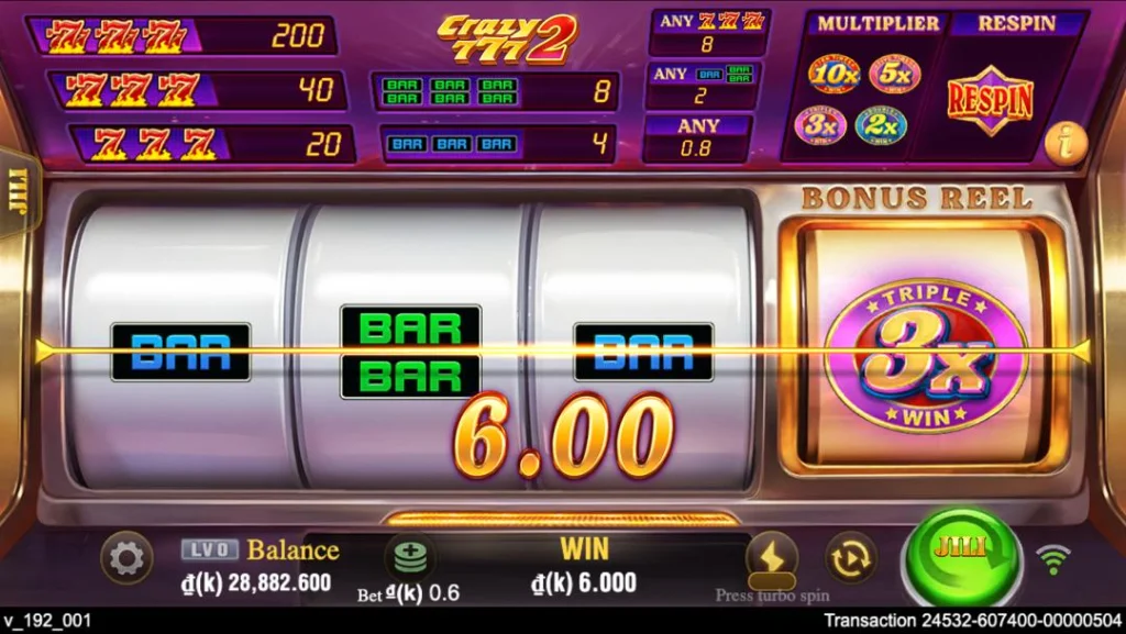 Ảnh giao diện chính game Crazy777 2 (slot JILI) chơi tại LC79
