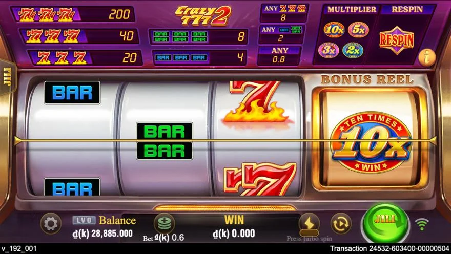 Ảnh bảng biểu tượng & tính năng game Crazy777 2 (slot JILI) chơi tại LC79