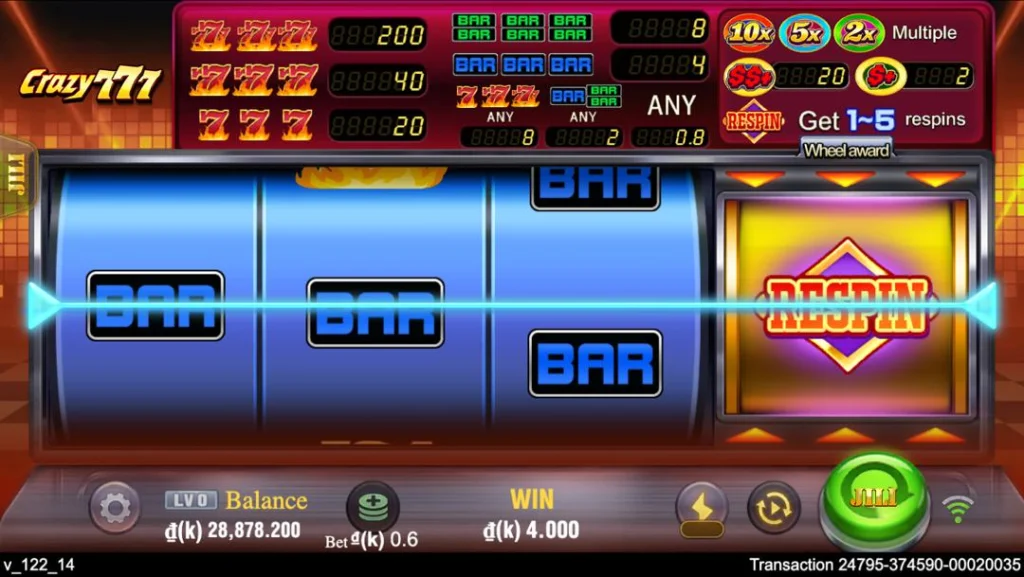 Ảnh giao diện chính game Crazy777 (slot JILI) chơi tại LC79