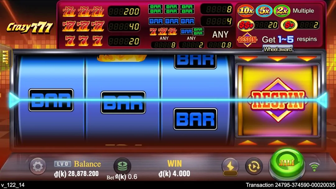 Ảnh giao diện chính game Crazy777 (slot JILI) chơi tại LC79