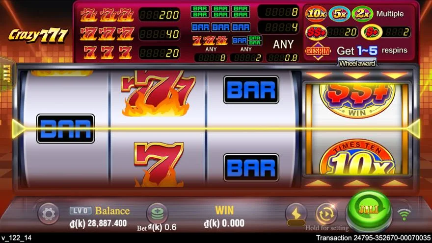 Ảnh màn hình gameplay game Crazy777 (slot JILI) chơi tại LC79