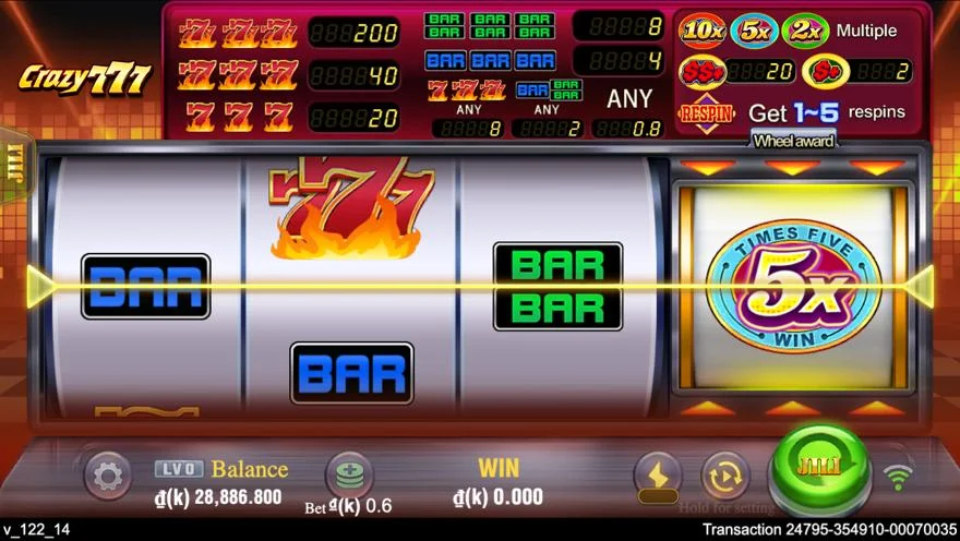 Ảnh bảng biểu tượng & tính năng game Crazy777 (slot JILI) chơi tại LC79