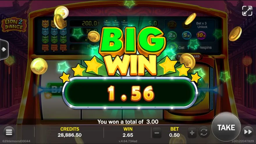 Ảnh màn hình gameplay game Lion 2 Dance (slot JILI) chơi tại LC79