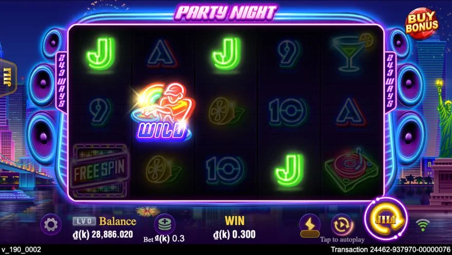 Ảnh bảng biểu tượng & tính năng game Party Night (slot DRAGOONSOFT) chơi tại LC79