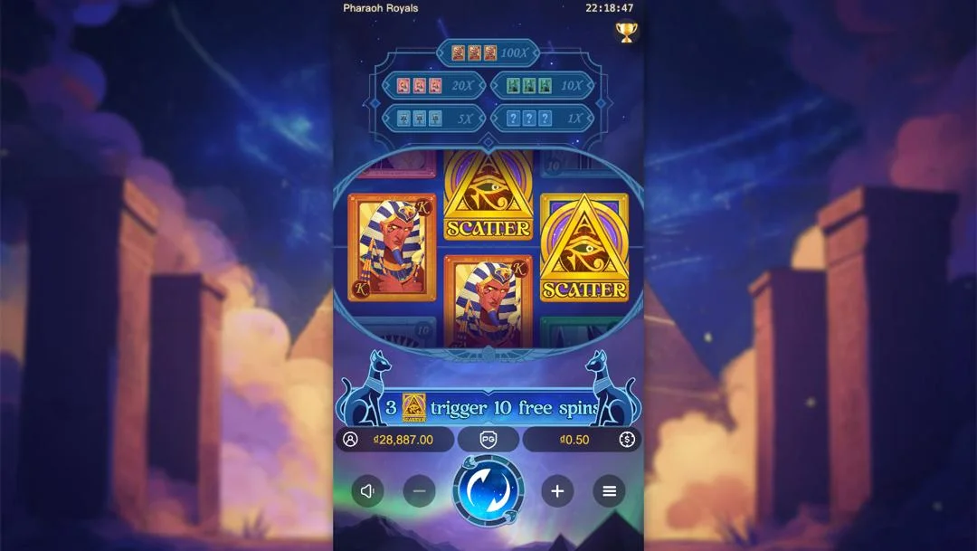 Ảnh giao diện chính game Pharaoh Royals (slot PG) chơi tại LC79
