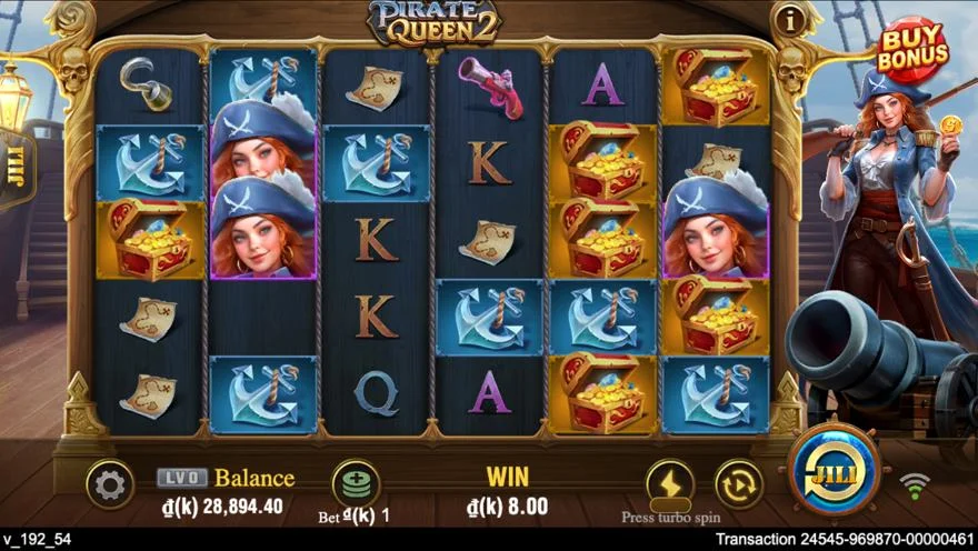 Ảnh bảng biểu tượng & tính năng game Pirate Queen 2 (slot JILI) chơi tại LC79